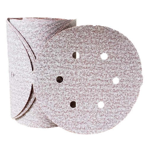 Sanding Disc 6" Diameter 6 Hole Pattern PSA Sticky Back Premier Red Aluminum Oxide 80 Grit Carborundum 15317