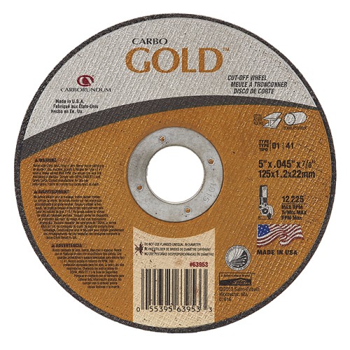 Cut Off Type 1 (Flat) 5 x .045 x 7/8 Gold Cut for Steel & Stainless Steel Carborundum 63953