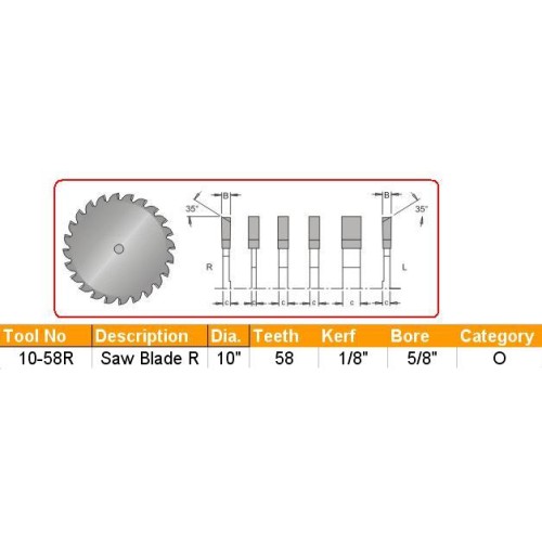 Dado Saw 10" X 58 Teeth Rh Dimar 10-58R