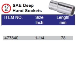1/2"dr 1-1/4" Deep Hand Socket 12pt