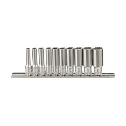 10 Piece 1/4" Drive 12 Point SAE Deep Hand Socket Set 3/16" to 9/16"