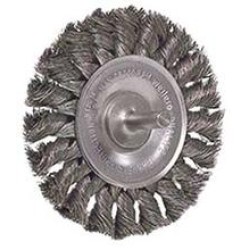 Wire Wheel 3-1/4" Diameter x 3/8" Wide with 1/4" Shank 0.014 Gauge Stem-Mounted Knotted
