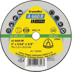Cut Off Wheel Type 1 (Flat) 3" X 1/16" X 1/4 A660r for Steel Klingspor 368878