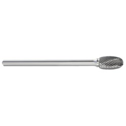 Carbide Burr SE-1L6 Oval Shape 1/4" Diameter 3/8" Long 1/4" Shank Single Cut 6" Long Shank Made In U.S.A.