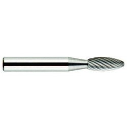 Carbide Burr SH-1 Flame Shape 1/4" Diameter 5/8" Long 1/4" Shank Single Cut Made In U.S.A.