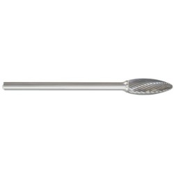 Carbide Burr SH-2L6 Flame Shape 5/16" Diameter 3/4" Long 1/4" Shank Single Cut 6" Long Shank Made In U.S.A.