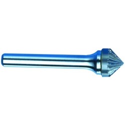 Carbide Burr SK-3 Cone Shape 90 Degrees 3/8" Diameter 3/16" Long 1/4" Shank Double Cut Made In U.S.A.