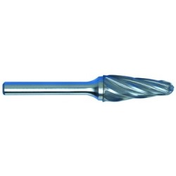 Carbide Burr for Aluminum SL-3NF Taper Shape Radius End 14 Degrees 3/8" Diameter 1-1/16" Long 1/4" Shank Made In U.S.A.