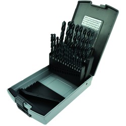 Drill Set 21 Piece 1/16 to 3/8 by 64ths Jobber Length High Speed Steel Black Oxide Made In U.S.A.