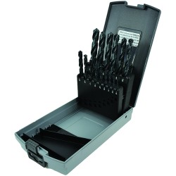 Drill Set 15 Piece 1/16 to 1/2 by 32nds Jobber Length High Speed Steel Black Oxide Made In U.S.A.