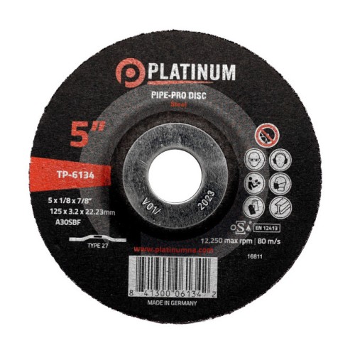 Pipe-Pro Disc - Type 27 - Steel - A30SBF - 5" x 1/8" x 7/8" - 12,250 rpm