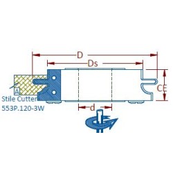 Stile & Rail Cutter 120mm Diameter 30mm Cutting Edge 3 Wing 1-1/4" Bore Counter Clockwise - Tool Only