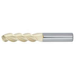 5/8" Diameter 3 Flute 2-1/4" Cut 5" Length 5/8" Round Shank 45DEG Helix Single End Ball Nose ZrN