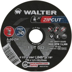 Cut Off Wheel Type 1 (Flat) 4-1/2" X 3/64" X 7/8 A-60-ZIP Walter 11T042