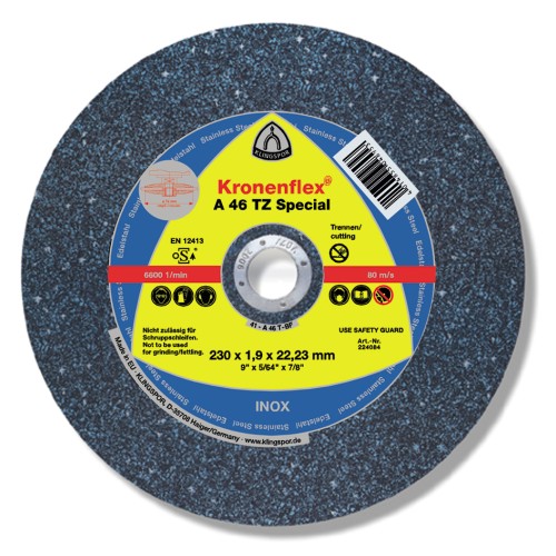 Cut Off Type 1 (Flat) 5 x 1/16(1.6mm) x 7/8 A46TZ for Steel & Stainless Steel Klingspor 187171
