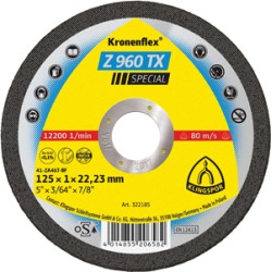 Cut Off Type 1 (Flat) 5 x .040(1.0mm) x 7/8 Z960TX Thin Cut Klingspor 322185