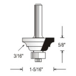 WP150433 Woodpecker Coupe & Stick Bit 3 Flute 5/8" Cutting Height 3/16" Radius 1/4" Shank