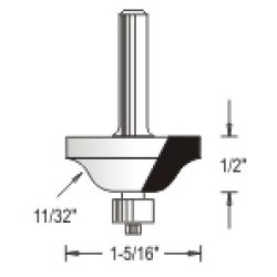 WP150434 Woodpecker Cope & Stick Bit 3 Flute 9/16" Cutting Height 11/32" Radius 1/4" Shank