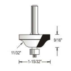 WP150438 Woodpecker Cope & Stick Bits 3 Flute 9/16" Cutting Height 11/32" Radius 1/4" Shank