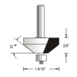 WP150439 Woodpecker Cope & Stick Bits 3 Flute 43/64" Cutting Height 1/4" Shank 32° Angle