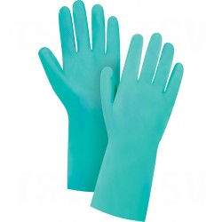 Cotton Flock-Lined Green Nitrile Gloves Large (9) 15-mil