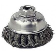 Wire Cup Brushes 3-1/2" Diameter 5/8-11 Arbour Hole .023 Gauge Knotted Wire Brushes - Hand & Mandrel Mount