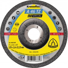 Cut Off Type 27 (Depressed Center) 5 x 1/16(1.6mm) x 7/8 A46TZ for Steel & Stainless Steel Klingspor 235379 5" Cut Off Wheels