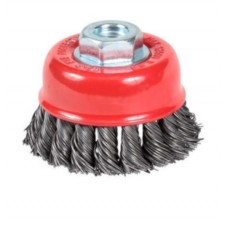 Original Cup Brush With Ring - Twist-Knot - Mild-Steel - 3-1/2" x 5/8"-11 - 12,000 rpm - Clamshell Pkg Wire Brushes - Hand & Mandrel Mount